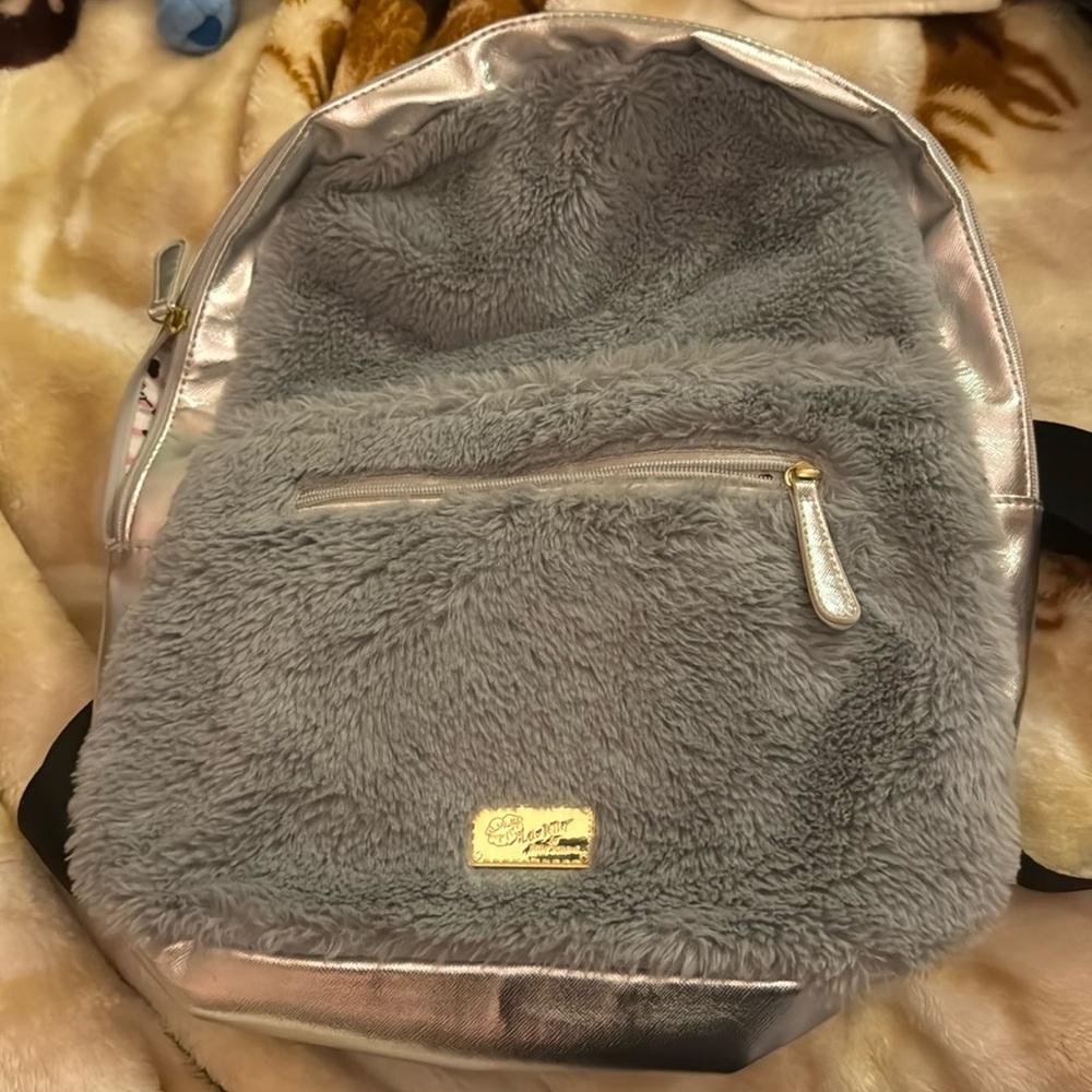 Betsey Johnson Koala Animal Hoodie Grey Fur Backpack